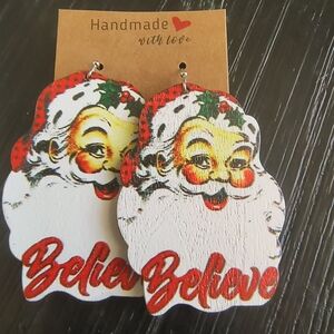 Hand Crafted Santa Earrings - Red, White, Green